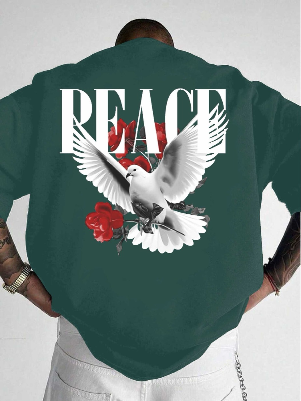 Peace Oversized Tee in Bottle Green